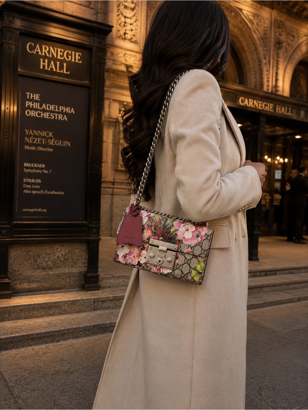 Gucci Blooms Padlock Chain Shoulder Bag GG Supreme Floral Canvas Pink Leather